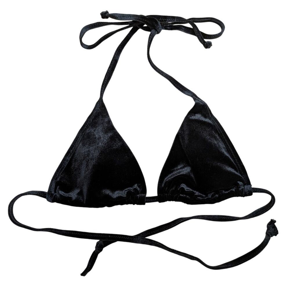Yamamay Black Velvet Adjustable Triangle Bikini Top Bathing Suit Coastal‎ Retro